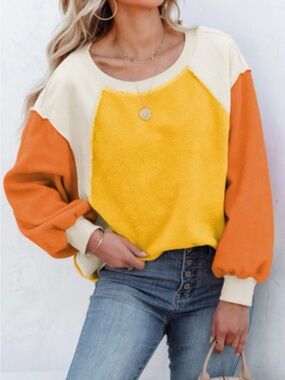 Piper and Scoot - Women’s Pullover Sweater in Yellow, Orange & Cream